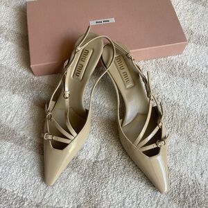 Miu Miu Patent Buckle-Trio Slingback Pumps 39.5